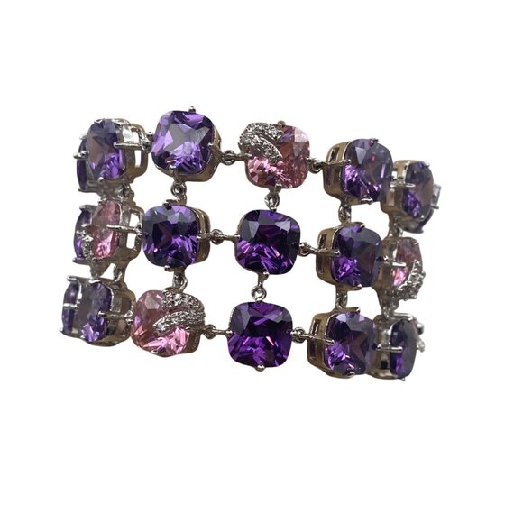 Park Lane Baby Pink Lavender Bracelet 7" Wide 3 Row Silver Tone NWB Bridal Prom - Picture 2 of 15